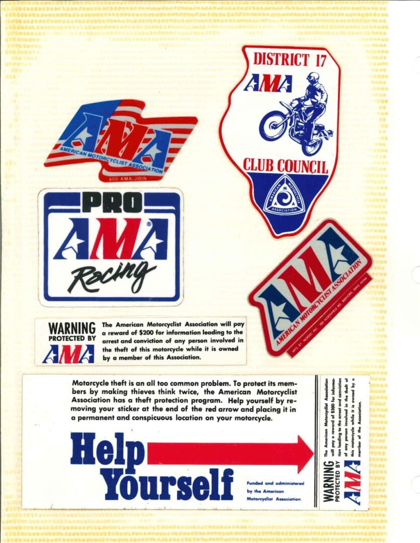 AMA racing sticker on the display of the website