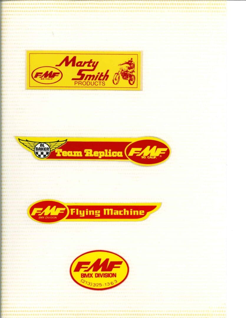 A collection of motorcycle logos on a white sheet of paper.