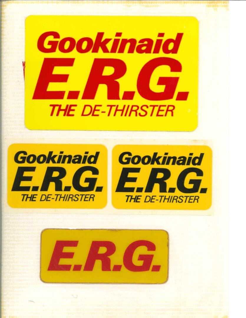 A sticker with the words gookinad erg the de - thirster.