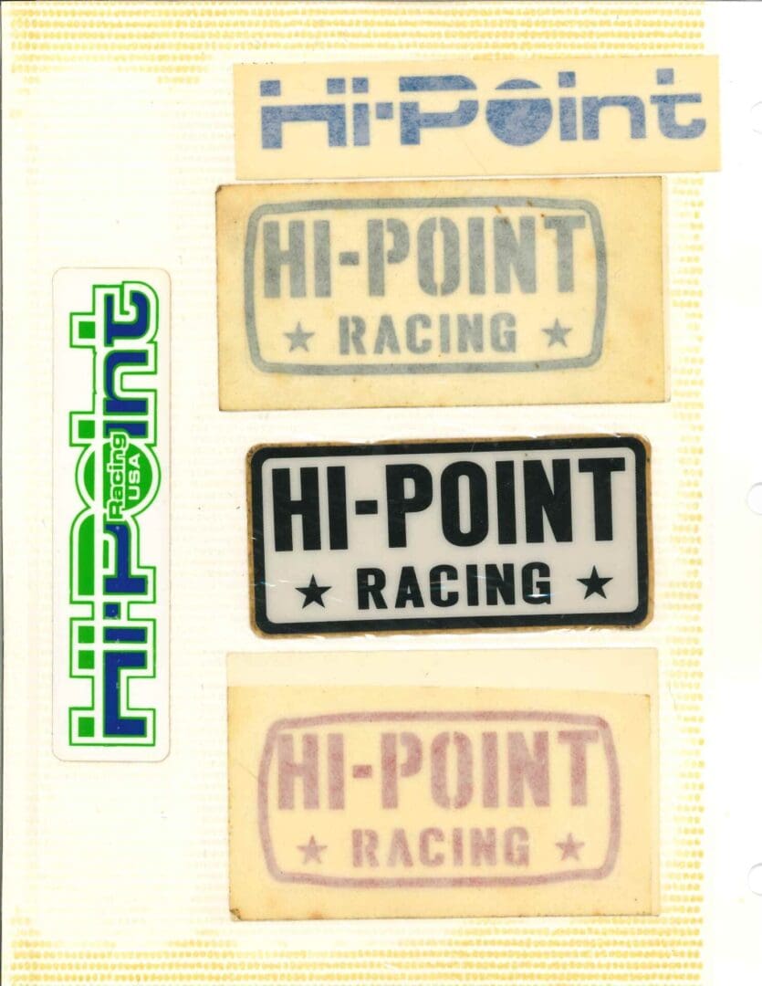 A group of stickers with the words hi-point racing on them.
