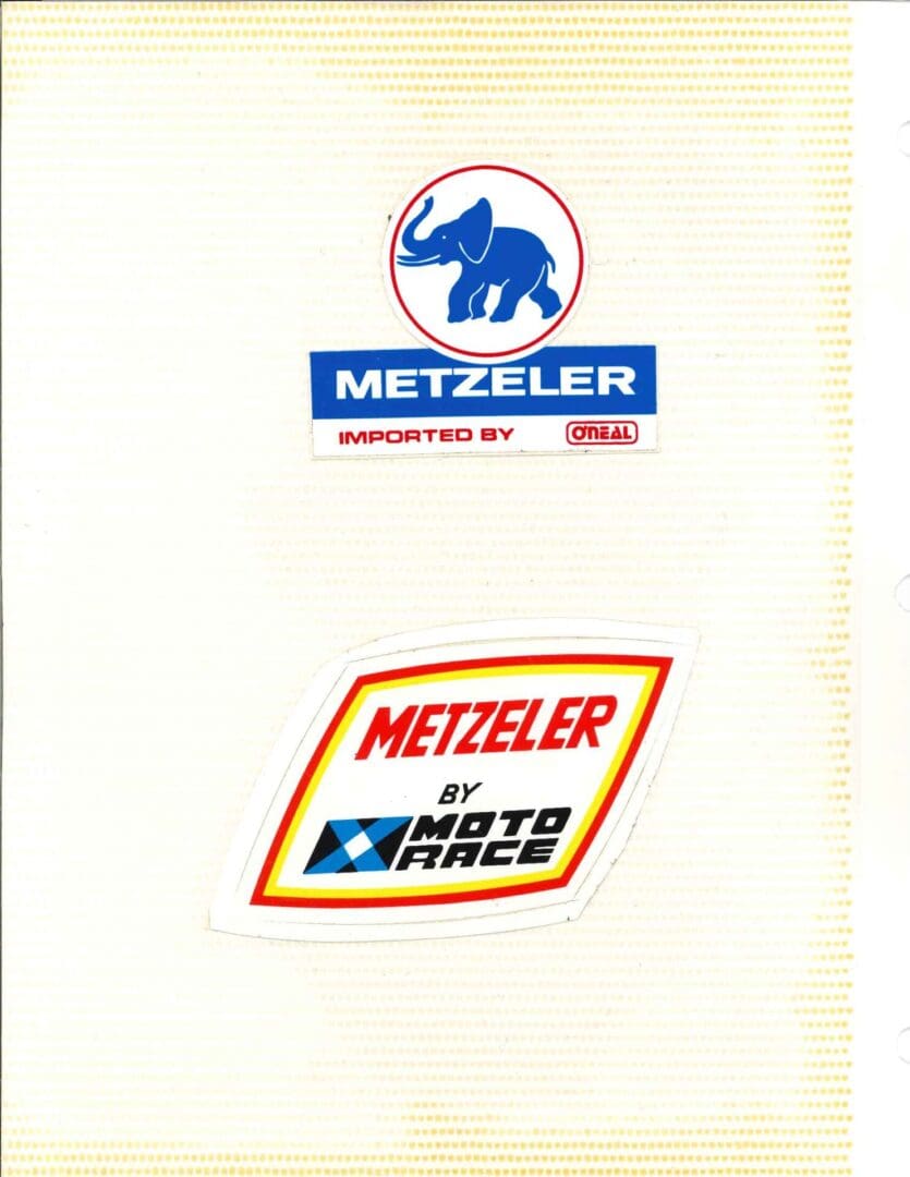 A sheet of stickers with the words metzeler by races on it.