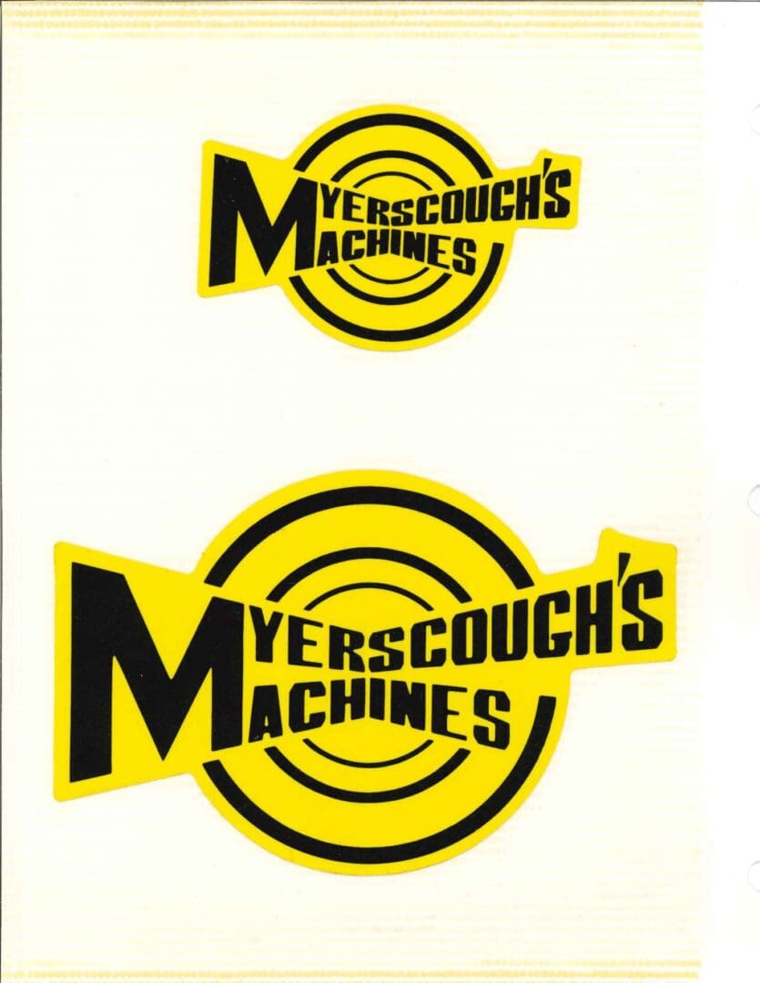 A yellow and black logo for myerscouches machines.