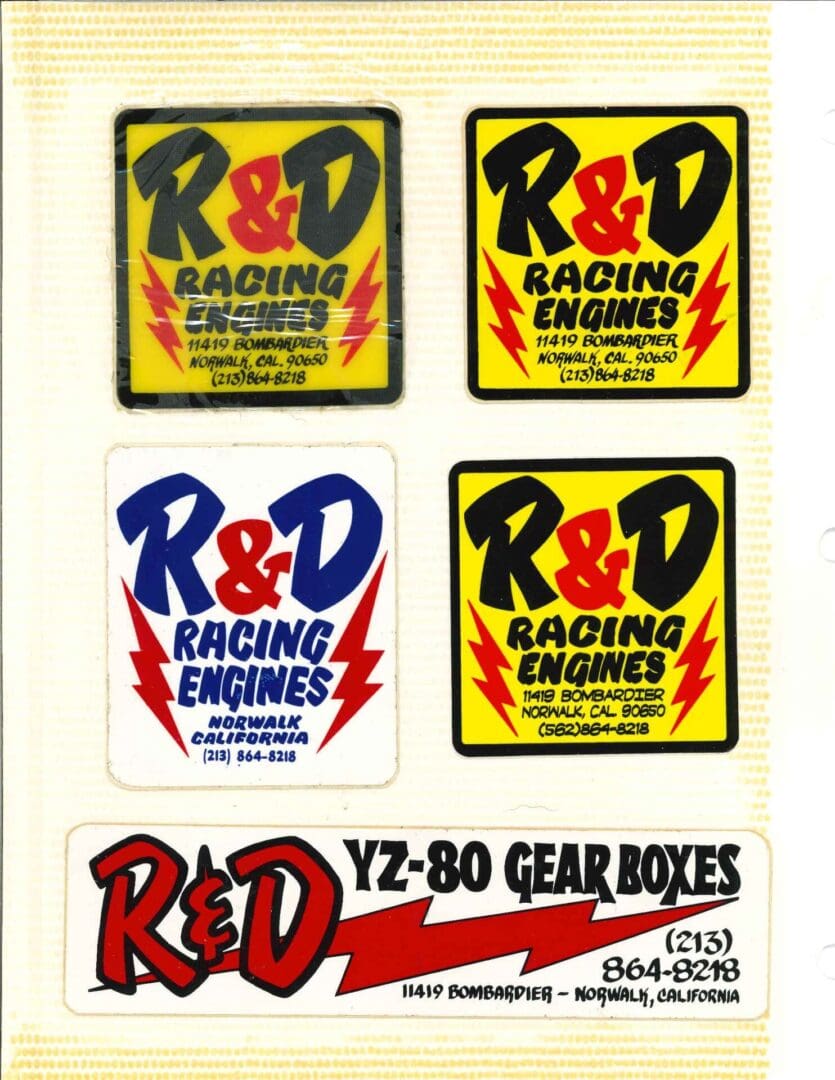R & d racing engine stickers.