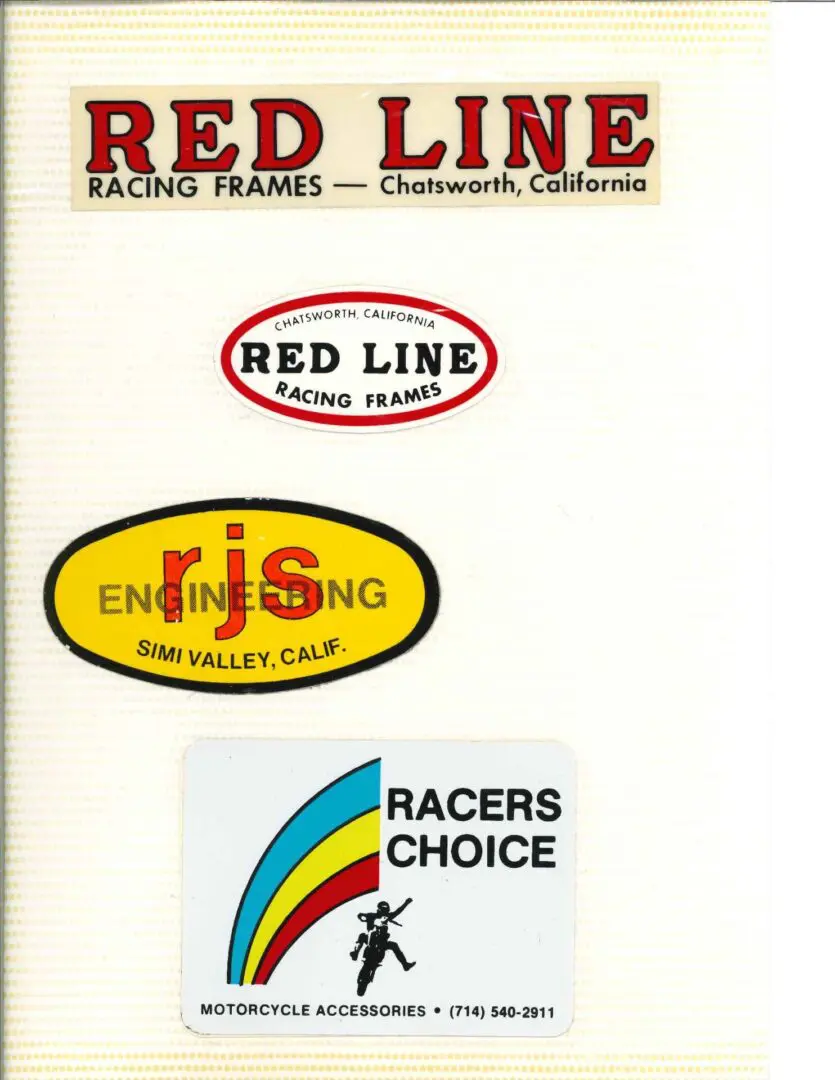 A collection of red line racing stickers.