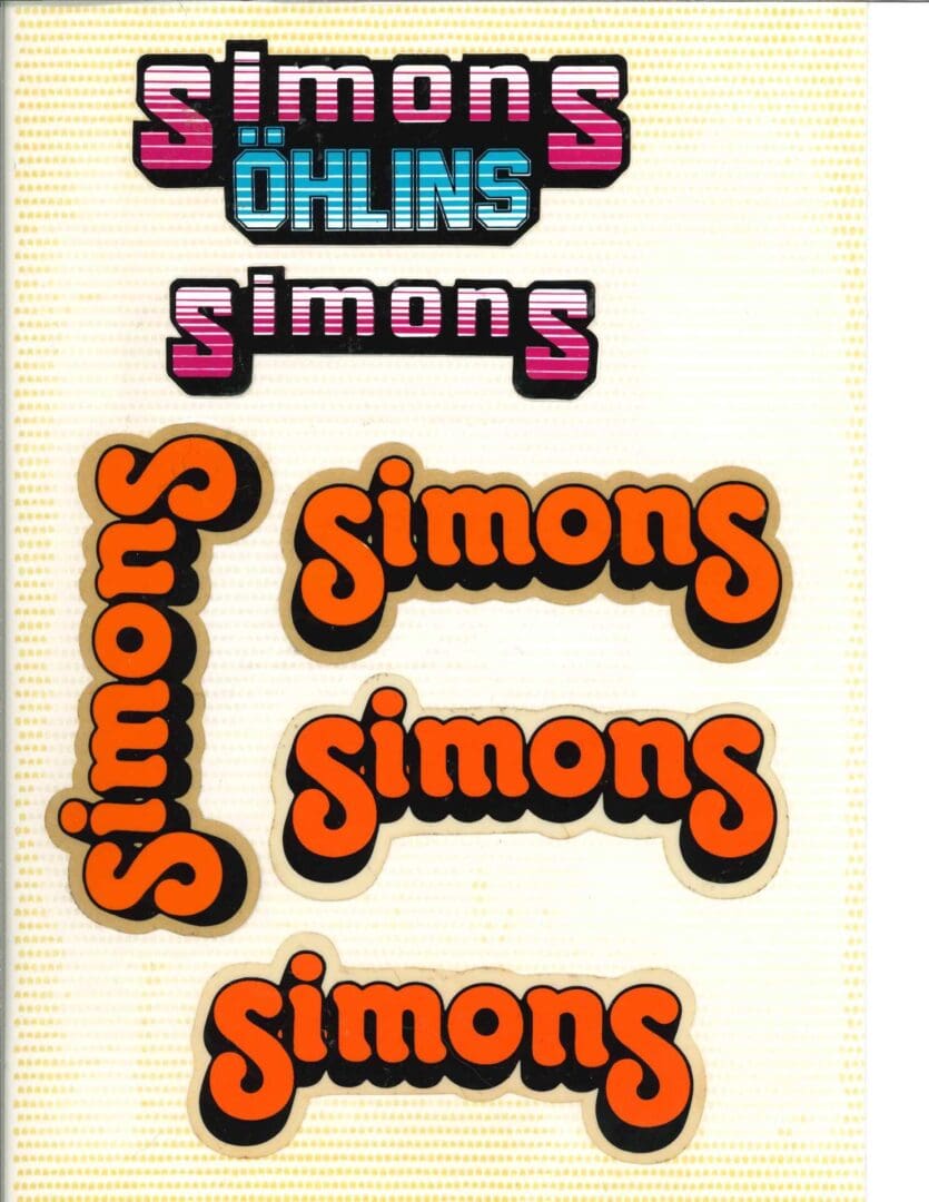 A poster with the words simons olins on it.