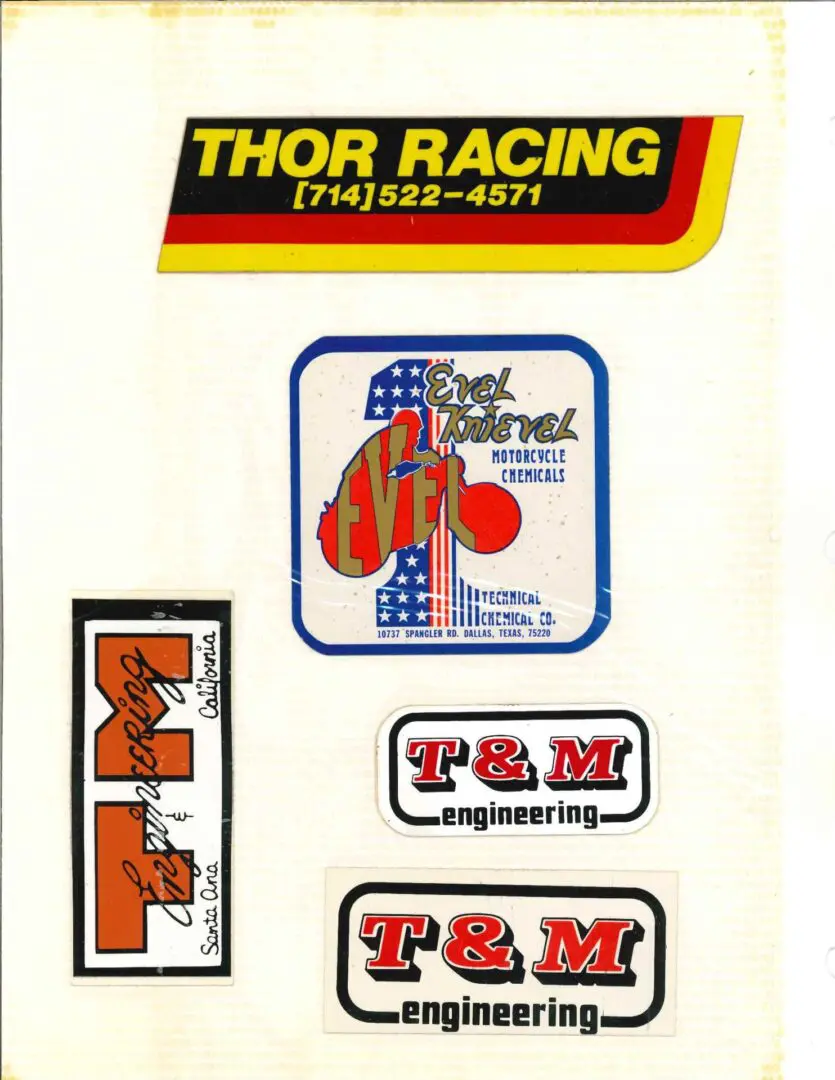 Thor racing sticker sheet.