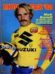 A vintage motorcycle magazine cover featuring a man in a yellow helmet.