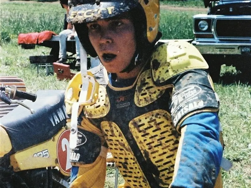 Closeup headshot of a man in bike race outfit