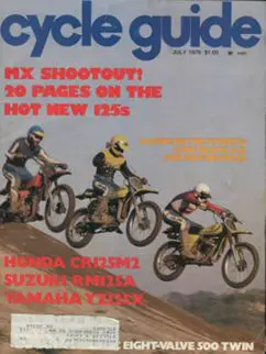 The cover of Cycle Guide magazine featuring the Jones MX Collection in a thrilling 125 shootout.
