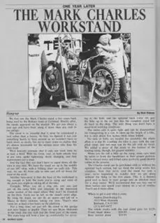 A vintage newspaper article interviewing Mark Charles about his workstand.