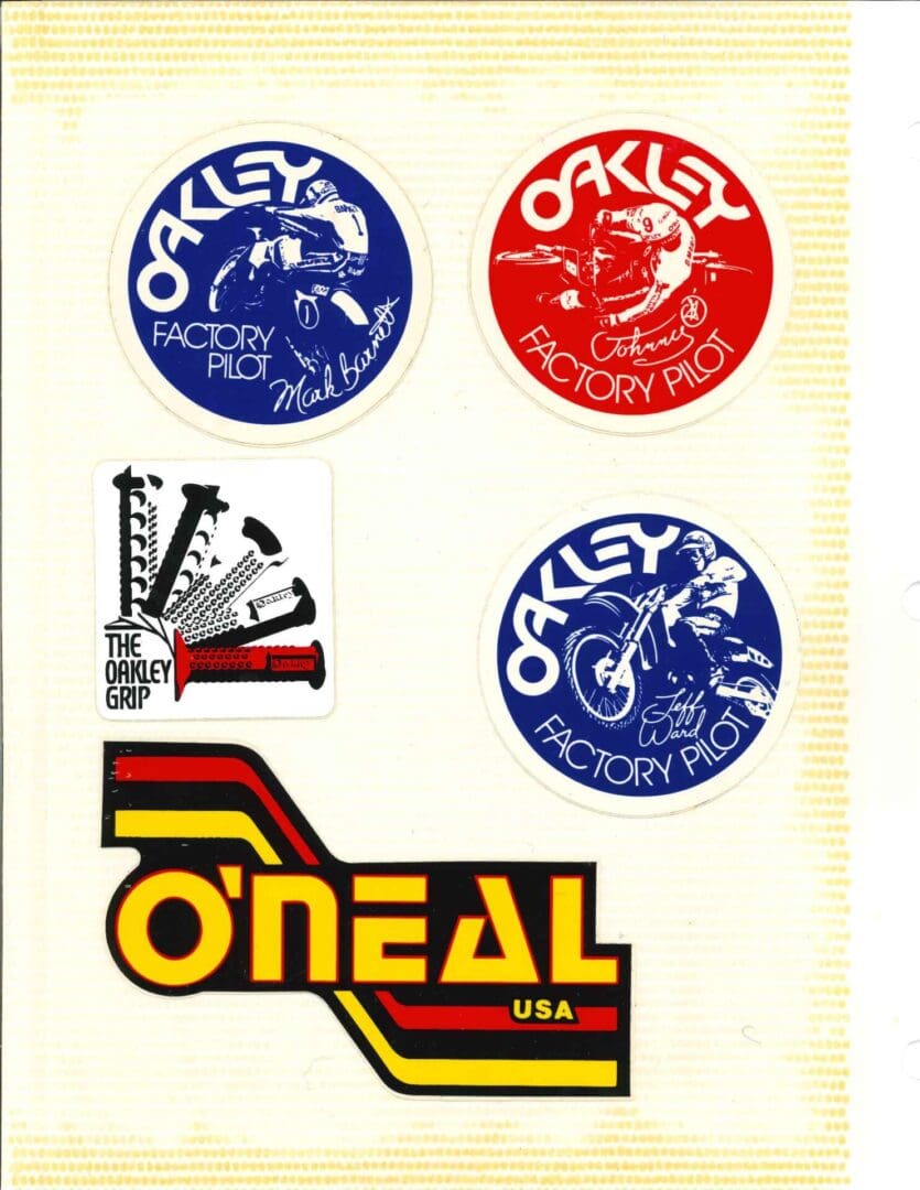 A set of stickers with the logo of oakley.