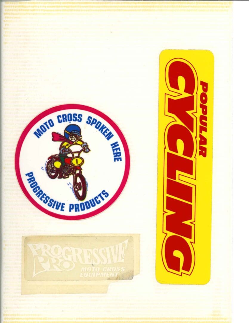 A sticker with a picture of a biker riding a bike.
