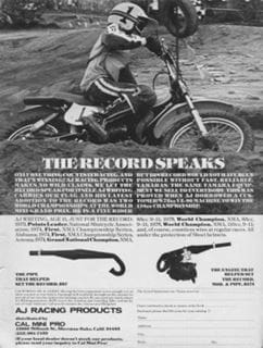 A vintage dirt bike advertisement featuring a man riding a dirt bike.
