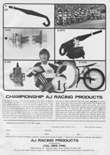 Vintage Championship AJ Racing Products Ad featuring Interviews and Articles
