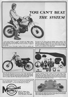 A vintage motorcycle advertisement featuring pictures of a man riding a motorcycle.