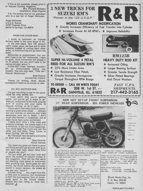 A vintage black and white advertisement featuring r & r motorcycles.