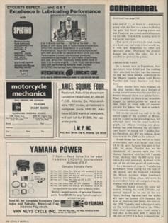 The front page of a vintage motorcycle magazine featuring articles and interviews.